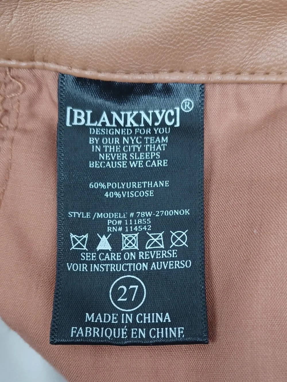 Blanknyc The Baxter Vegan Leather Jeans.Camel Color. Sz. 27. High Rise. EUC! - Picture 5 of 11